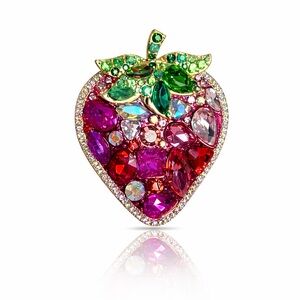 Crystal Strawberry Brooch in Pink & Green